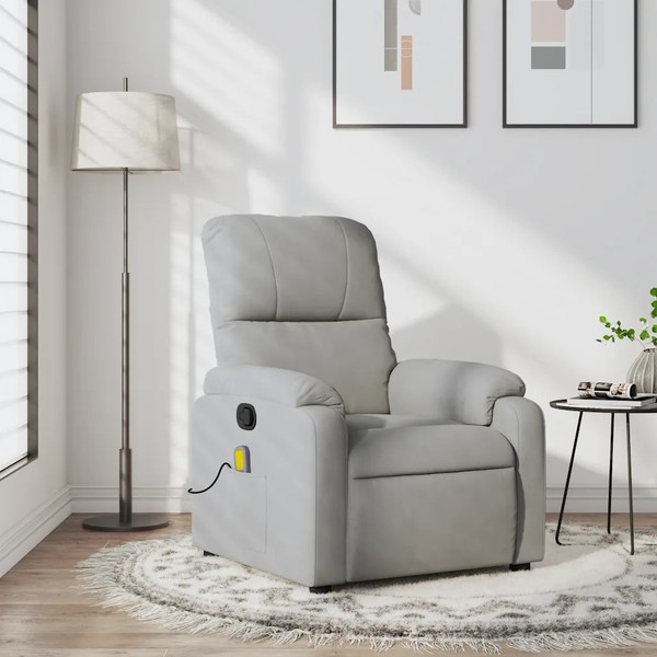 Massagesessel Hellgrau Mikrofaser Relaxsessel Mit Shiatsu Funktion Elektrisch-image