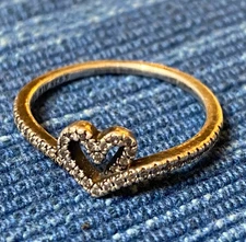 Pandora Sterling Silver 925 ALE Sparkling Heart Wishbone Ring Size 8.5 47B