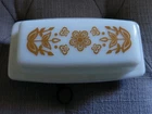 Vintage Pyrex Milk Glass Covered Butter Dish White And Gold Butterfly Flower