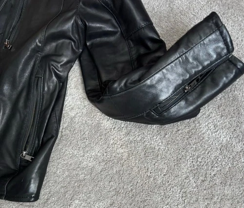 Andrew Marc Black Lambskin Leather Moto Jacket – Men’s Medium image 4