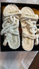 CHANEL Women s White Solid Strappy Sandals wi...