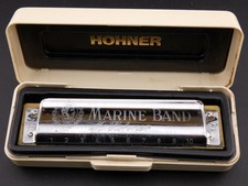 Vintage Hohner Marine Band Harmonica 10 Hole Key of G with Case Germany B
