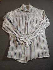 Lacoste Size 38 Men's Casual Shirt Stripe Long Sleeve Earth Tones Authentic