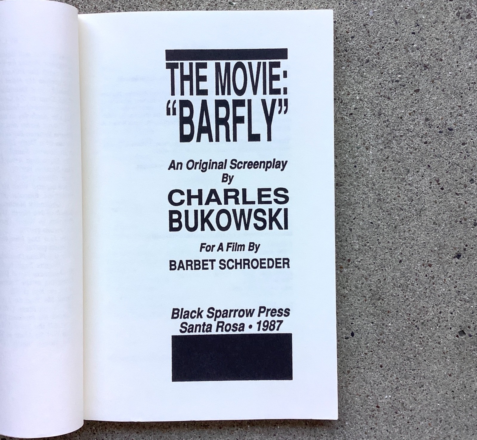 The Movie Barfly By Charles Bukowski PB 1987 Black Sparrow Press Second Printing