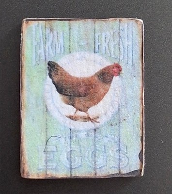 Schild, Werbeschild ''FARM FRESH EGGS'' , Holz, 1:12, Puppenstube