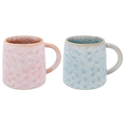 Tassen Reaktiv glasiert 2er Set Keramik rosa blau 380ml Kaffeetasse Farbverlauf Design