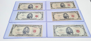 Lot of 6 $5 Lincoln 1953 A 1953 B 1963 Red Seal Lot. H147