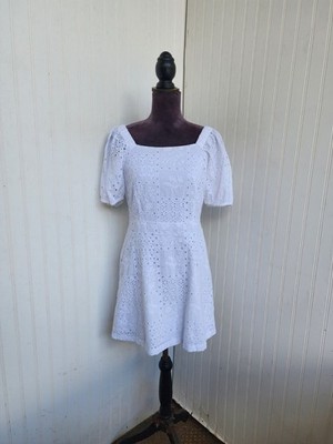 LOFT White Eyelet Shift Mini Ruffled Sleeve Short Dress Cotton Size 2