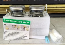 Sprouting Jar Kit with 2 Wide Mouth Jars, Sprout Lids, Tray, Stand, and Brush