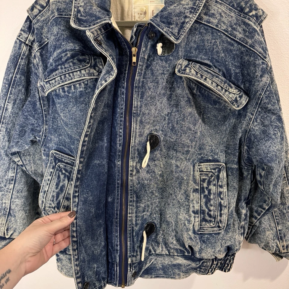 Chaqueta Jean Gitano Vintage Años 80 L Denim Lavado Ácido Cremallera Palanca Azul Algodón Bombardero Foto 4 de 4