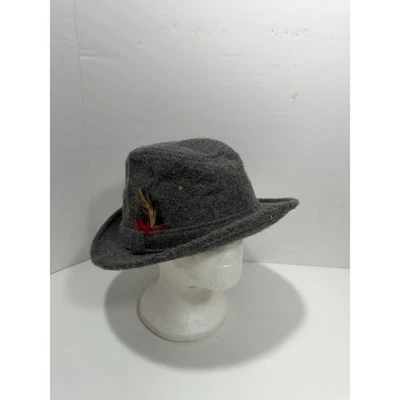Stetson Vintage Gray Wool Felt Fedora Hat with Feather Size 7 1/2 USA Made - Image 1 of 4