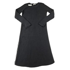Gap Maternity L Black Ribbed Cotton Sweater Dress Long Sleeve Side Button Midi