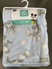 Disney Baby Mickey Mouse Baby Blanket, 30" x 40", Light Blue, Polyester, New