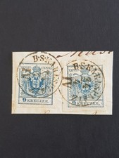 PRAGA Karlsplatz, Müller 2232 a , fragment listu z 2 x 9 krążownikami, niebieski, z wył. 1850