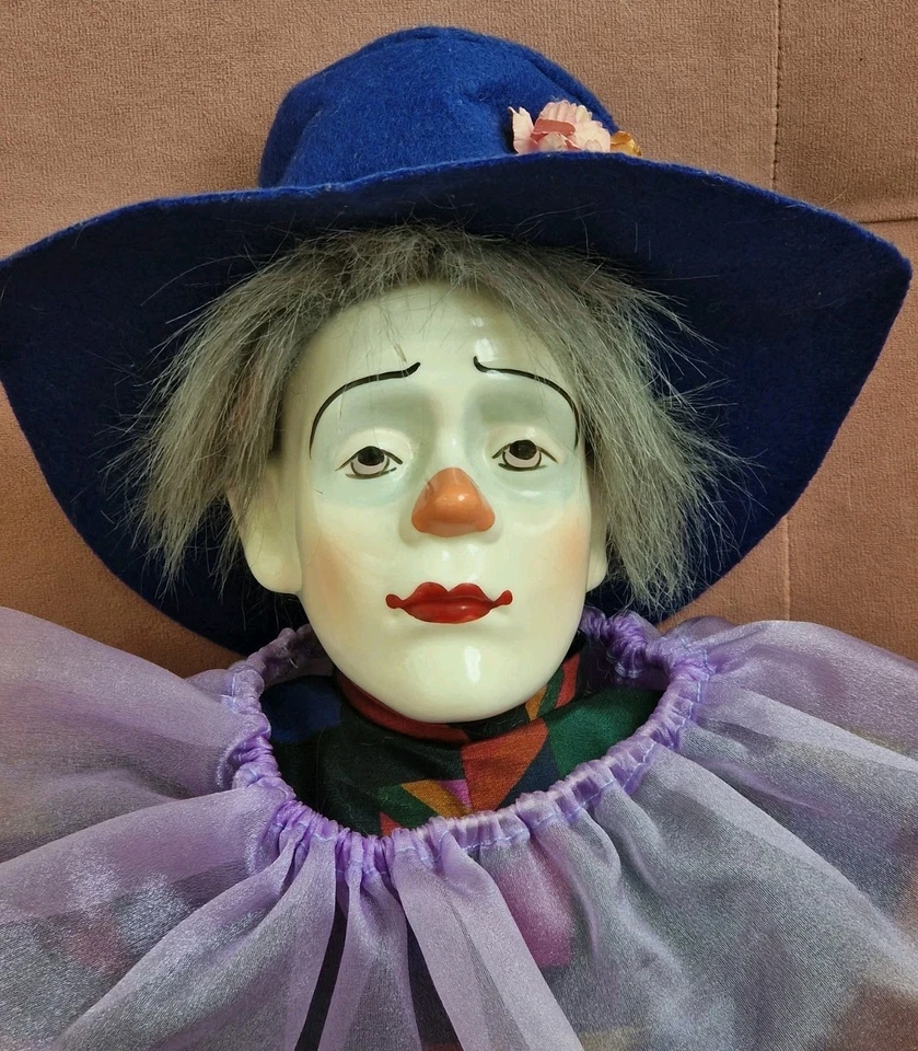 Selten Großer Sammler Clown 65 cm Porzellankopf Stoffkörper Harlekin Vintage - Bild 3 von 4