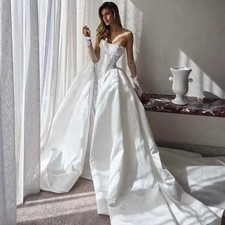Floral Appliques Wedding Dress Sweetheart Draped Long Train A-Line Bridal Gown