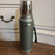 1984 Aladdin Stanley 1 Quart Green Steel Thermos Bottle Made in USA