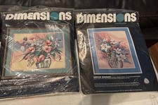 Lot Of 2 Dimensions Needlepoint Kits 14x18  - Daylily Bouquet - Floral Fantasy