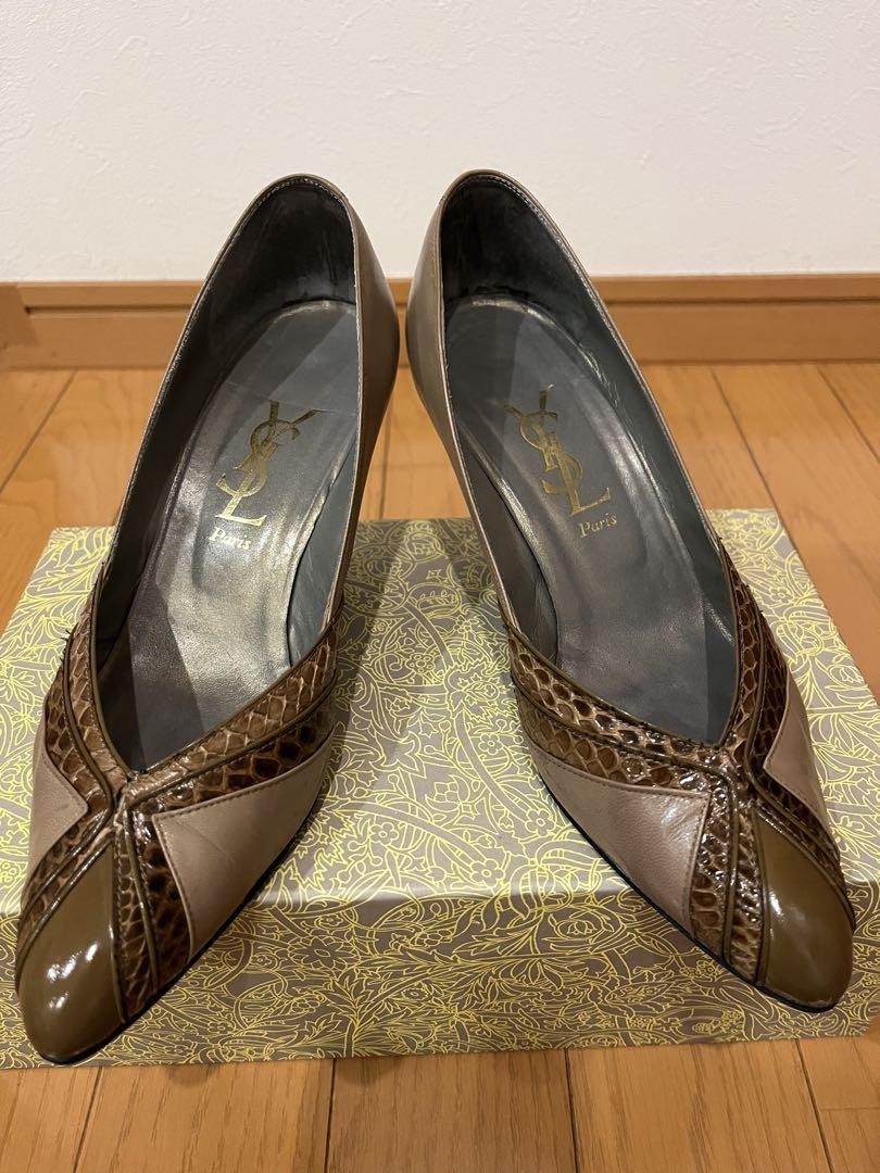 Autentiche decolte Yves Saint Laurent design incrociato tacco alto beige marrone taglia 36