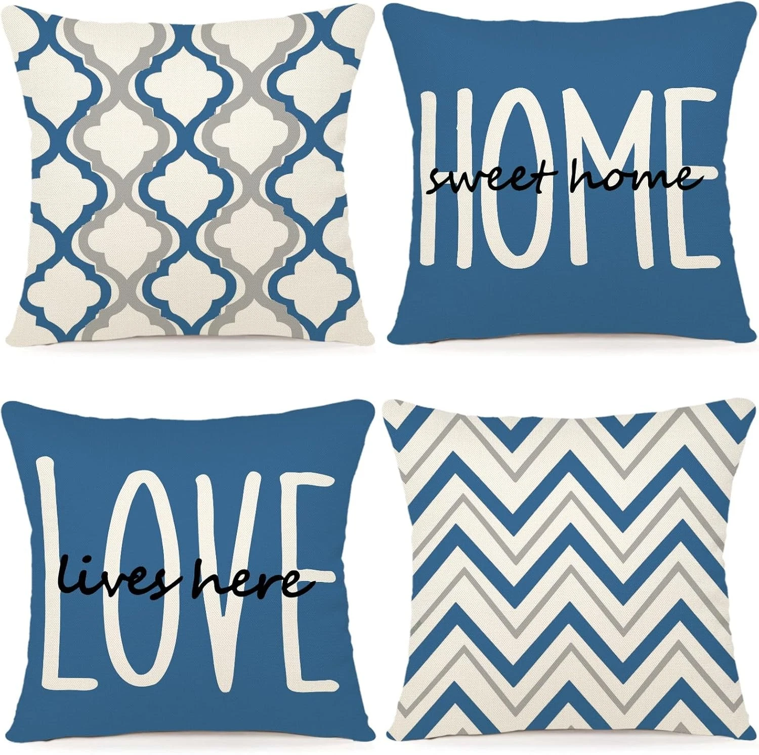 YCOLL Farmhouse Pillow Covers 18x18 Set of 4 Throw 18 x 18 (Pack 4), Blue