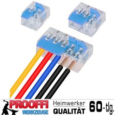 60-tlg Dosenklemmen Elektriker Hebel Kabel klemmen Lüster Verbindung 2-3-5 Polig