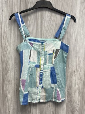 Fatface grün mehrfarbig Block Träger Detail Patchwork Knopfleiste Top UK10 PD