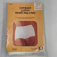 NEW SEARS Combed Cotton Elastic Legs Briefs Panties 3 Pairs Pack Size 8 White