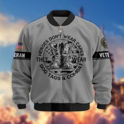 Veteran Fleece Bomber Jacket Heroes Don't Wear Capes Memorial Day Gift Ideas