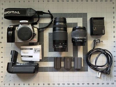 Canon EOS Digital Rebel 300D DSLR Camera w 18-55mm & 75-300mm Lenses |TESTED|