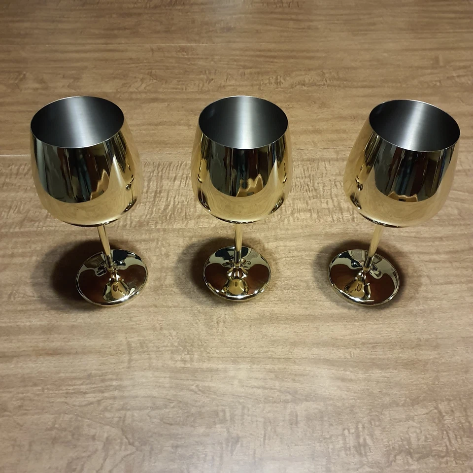 Juego de 3 copas de vino de acero inoxidable copa de oro de 18 oz Foto 2 de 4