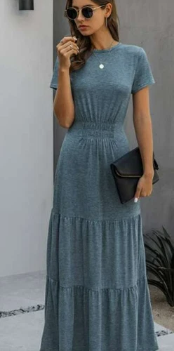 NEW SHEIN Women's Ruched Front Ruffle Hem Maxi A-line Dress Size 6