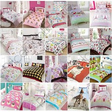 GIRLS SINGLE DUVET COVER SETS BEDDING UNICORN FLOWER HORSE HEART ELEPHANTS CATS