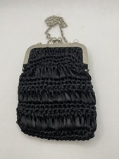 Bijoux Terner Black Satin Silver Clasp Evening Bag/clutch/wristlet