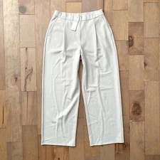 Eileen Fisher Boiled Wool Jersey Knit High Waist Wide Pleated Chalk Pants XL