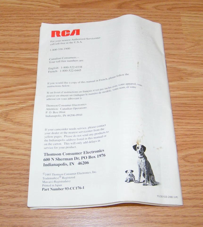 *Reemplazo* Manual del propietario para videocámara Small Wonder RCA (CC176) *LEER* Foto 2 de 3