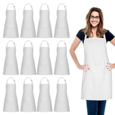 12 Pack 100% Cotton Aprons Bulk With 2 Pockets Cooking Chef Kitchen Adjustable B