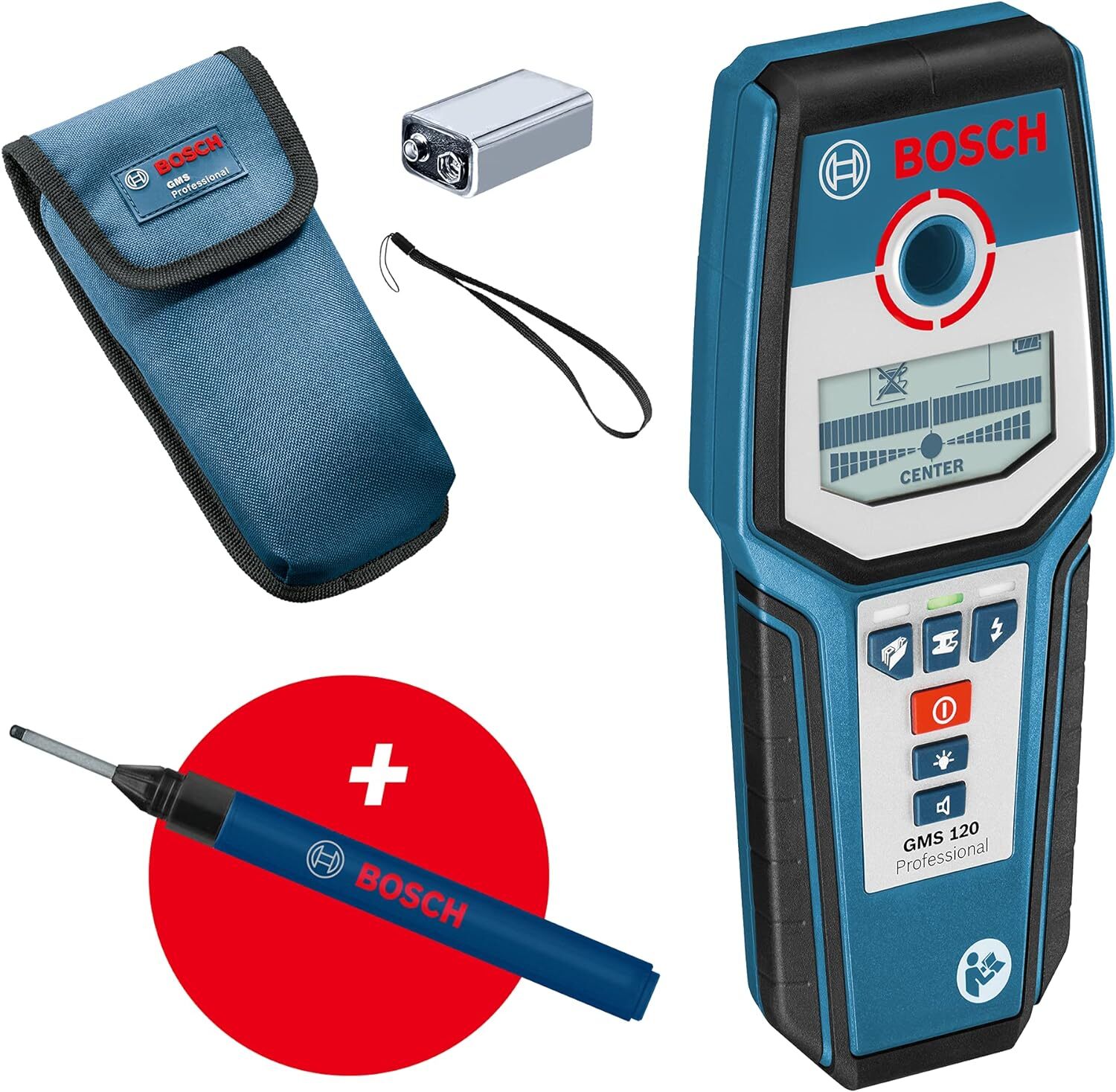 Bosch Professional Rilevatore GMS 120 (Evidenziatore per fori, profondità di...