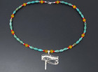 Vintage Sterling Silver Multistone Turquoise Bead EYE of RA Pendant Necklace 22"