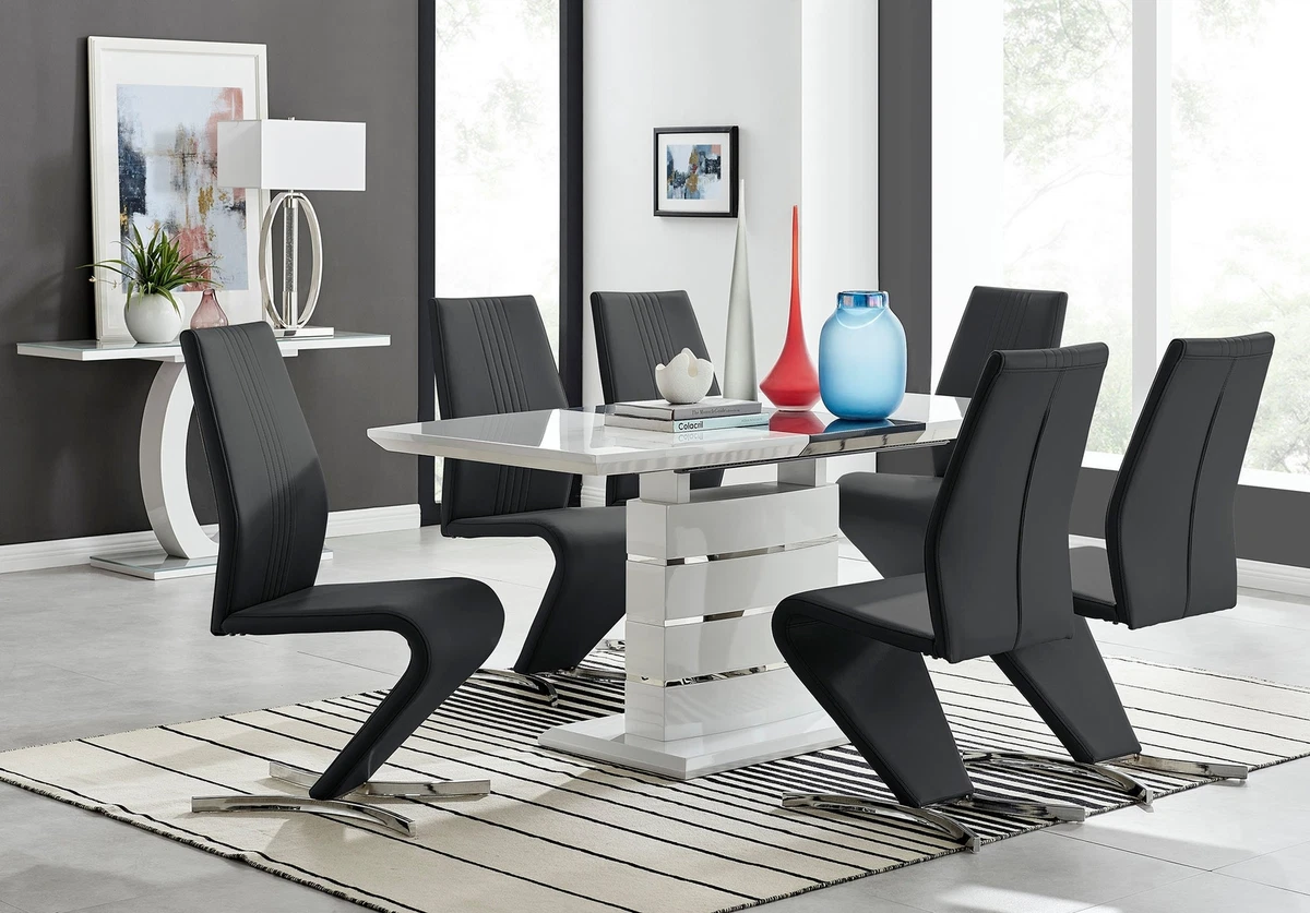 RENATO 120cm White Gloss Extending Dining Table 4 6 Faux Leather