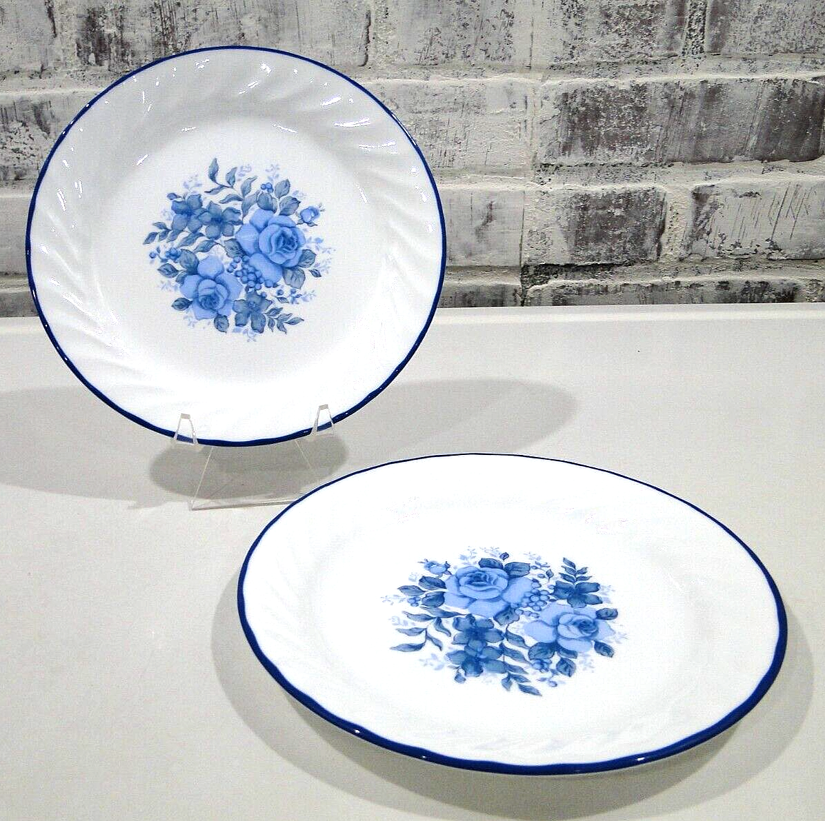 Corelle Blue Velvet Rose 7 1/4'' Salad Plates Set Of 2 Swirl Rim