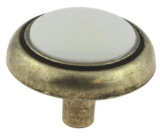 (5 Pack) 1-1/4 inch White Ceramic Insert Knob Antique Brass