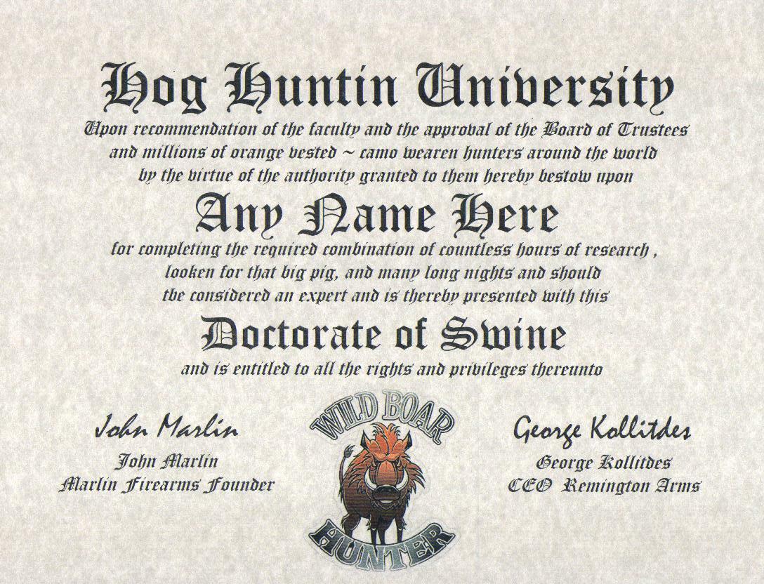 HOG Hunting Diploma ~MAN cave ~certificate ~ gift ~ Hunter ~ Bowhunting  HUNTER 