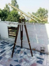 39" Vintage Solid Brass Double Barrel Griffith Astor Telescope With Tripod Stand