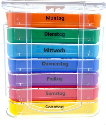 Pillendose 7 Tage Pillenbox Pillenturm Tablettenbox Medikamentenbox 7 Farben 