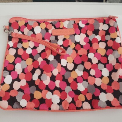 Vera Bradley Pixie Confetti  Wristlet Pouch Tablet Beach Bag Coral Black Pink