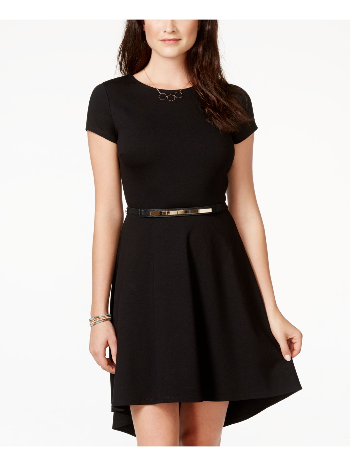 Женское черное платье CITY STUDIO с поясом и V-образным вырезом сзади и коротким рукавом Juniors 3