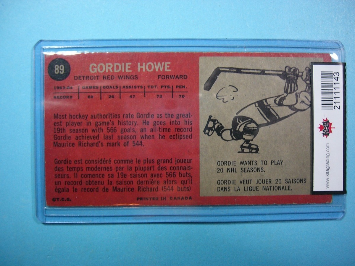 1964/65 TOPPS TALLBOY NHL HOCKEY CARD #89 GORDIE HOWE KSA 5 EX