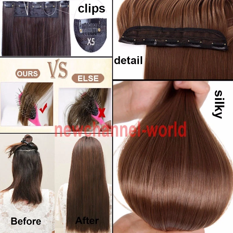 100% Natural Thick Clip in Hair Extensions 3/4 Full Head 1 Piece Real Color Hair - Image 4 of 4