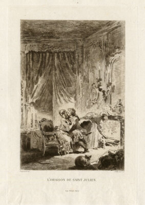 Antiker Druck-KISSING-CAT-Fontaine-Fragonard-1882