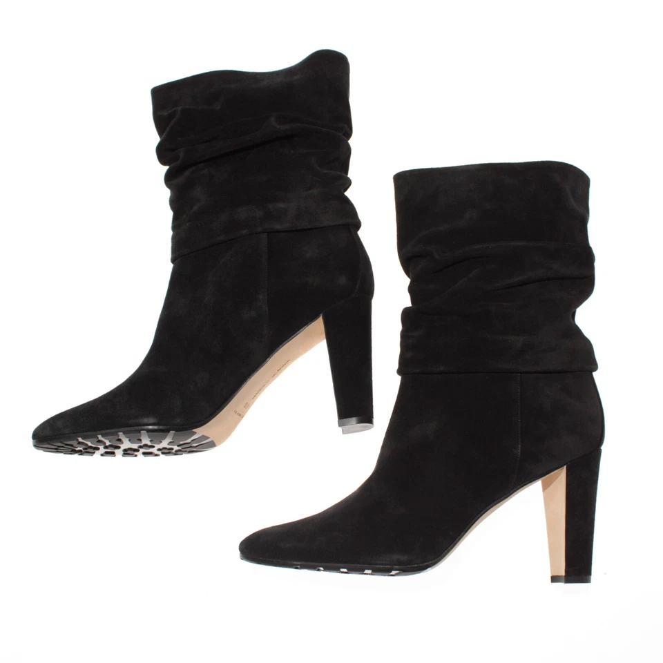 Manolo Blahnik NWD Botas Shushan Tacón Medio Pantorrilla Talla 40.5 EE. UU. 10.5 Gamuza Negra Foto 4 de 4